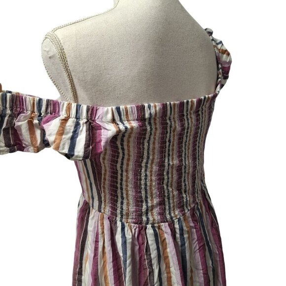 Aeropostale Cold Shoulder Dress Buttons Short Stripes Button Front Womens Large - Picture 8 of 9